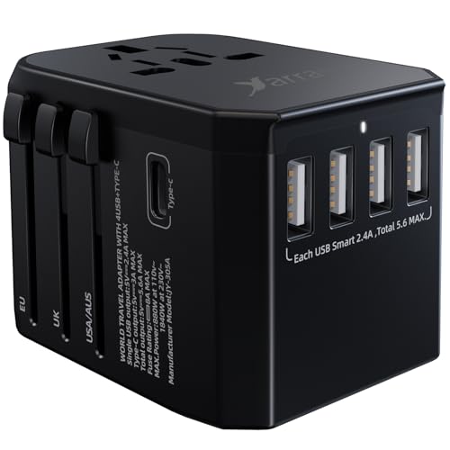 Reiseadapter Reisestecker Universal 224 Ländern Travel Adapter, 2000W Fast Charge Weltweit mit 4 USB Ports + Type C + AC Reise Steckdosenadapter Steckdose International für USA Europa UK Asia usw